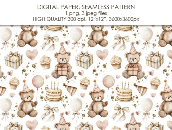 Beige Bear Birthday Seamless Pattern: A Versatile Design Resource for Creatives