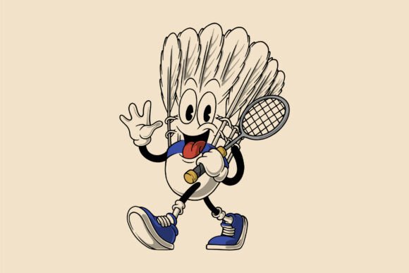 Cartoon Shuttlecock Mascot with Racket