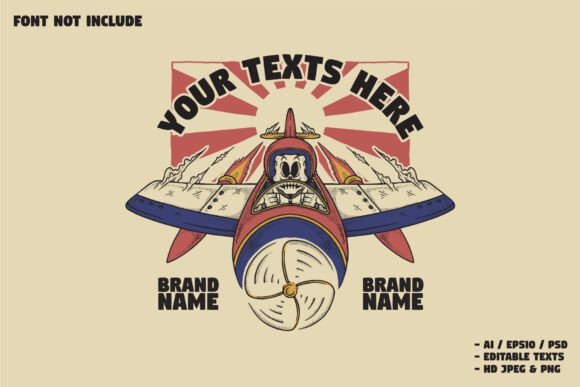 Retro Skull Pilot Riding Warplane: A Bold Mascot for Modern Branding