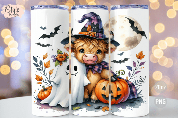 Spooky Meets Cute: Halloween Ghost Cow 20oz Tumbler Wrap for Sublimation Projects