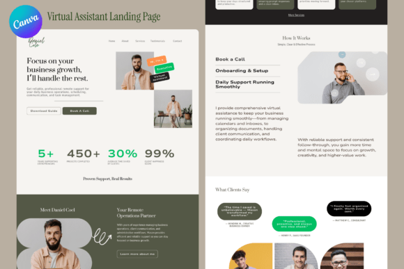 Virtual Assistant Landing Page Canva Template