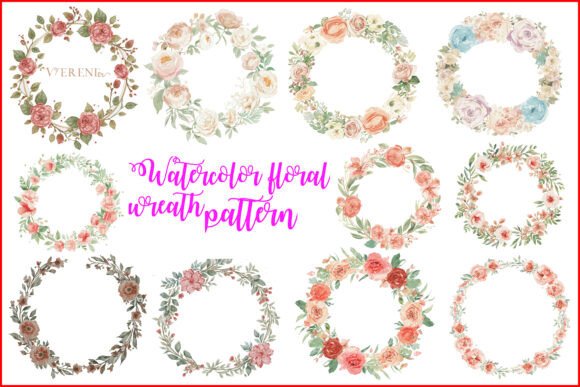 Watercolor Floral Wreath Clipart Bundle